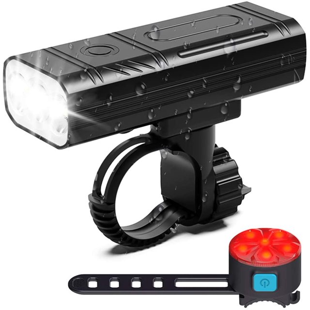 USB Rechargeable Bike Light and Taillight Waterproof, Super Bright 1000 Lumen LED Bicycle Front Headlight Back Tail Light Quick Release Cycling Safety Set Fits All Bicycles, Mountain, Road