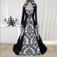thumbnail image 1 of Women's Gothic Ruffle Bell Sleeve Corset Halloween Costume Plus Size Dress Pattern Print Necklace Trim Dress, 1 of 4