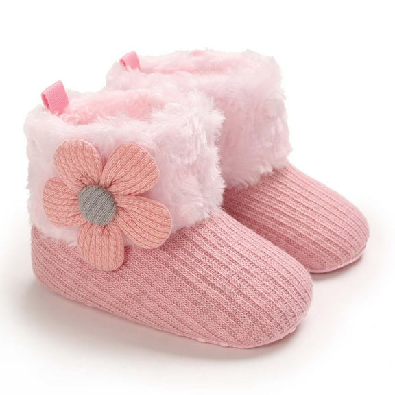 Today's Deals Juebong Toddler Shoes Baby Girls Cute Flowers Boots Baby Soft Cotton Shoes Warm Shoes,Pink,4
