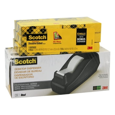 1PACK 3M Scotch® 665 Double-Sided Tape with C40 Dispenser, 1/2" x 900", 6 Clear Rolls