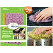 The Crown Choice Non-Scratch HEAVY DUTY Scouring Pad or Pot Scrubber Pads | Nylon Mesh Scrubbing Cloths for Scouring, Dishwashing, Cleaning - 3 Pack of 2 Cloths