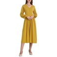 thumbnail image 1 of Vestido de suéter A-Line para mujer INSPIRE CHIC 2025 con cuello en V, de manga larga, tejido acanalado, talla S, color amarillo oscuro, 1 of 5