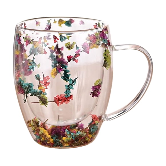 Billuyoard Taza de cristal de doble capa con flores decorativas, juegos de té, decoración, taza de cristal de doble pared, taza de café Utensilios de cocina tipo+4