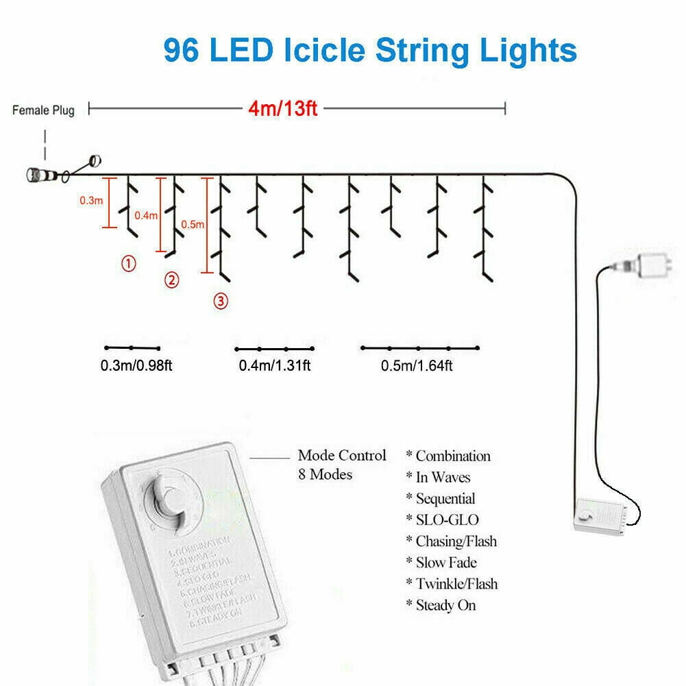 Fairy Lights Plug in,96 LEDs Waterproof Wire Firefly Lights,UL Adaptor Included,Starry String Lights for Wedding Indoor Outdoor Christmas Patio Garden Decoration, Blue