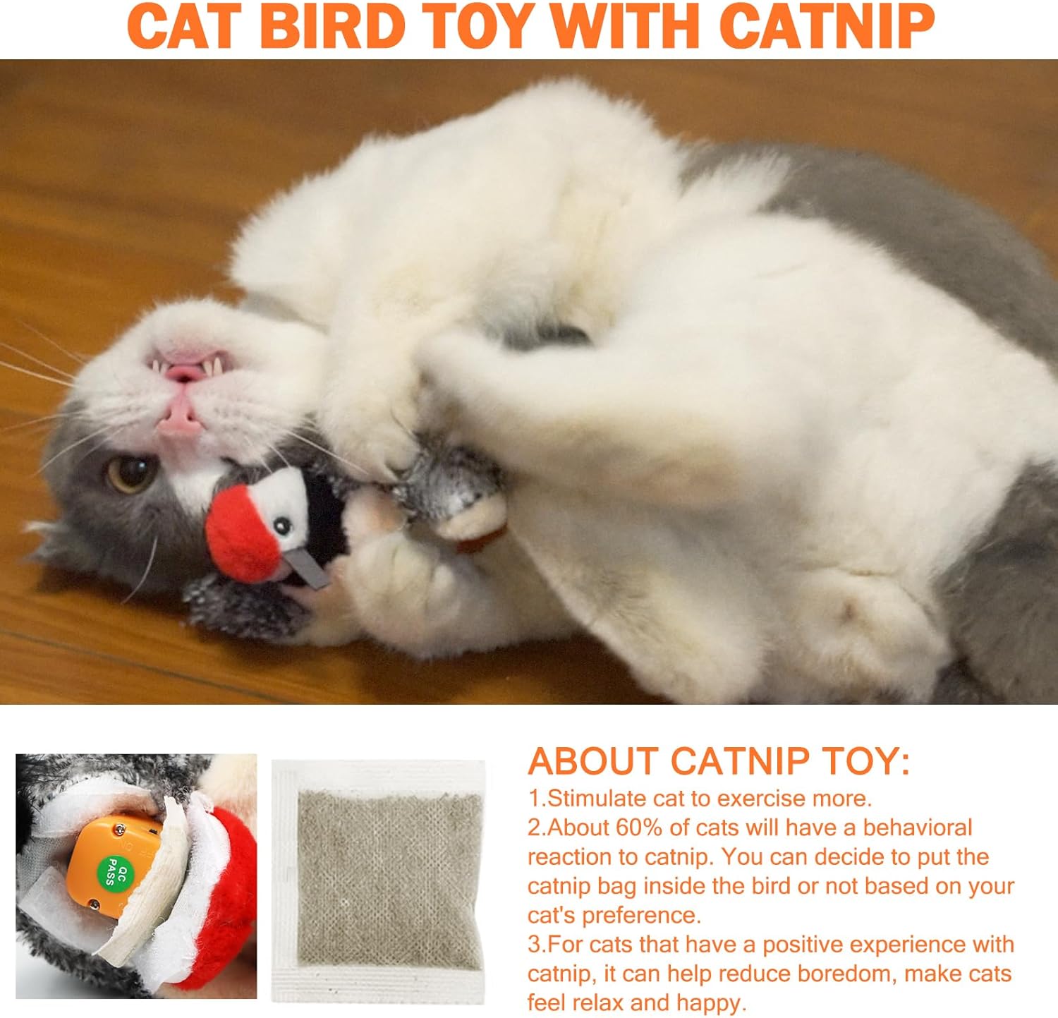 Interactive Chirping Bird Cat Toy No Flying, 2026 New Rechargeable Flying Interactive Flapping Chirping Bird Cat Toy for Indoor Adult Bored Cats