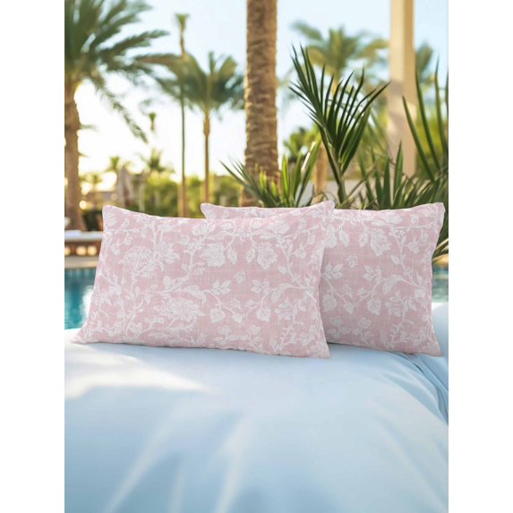 Outdoor Pillows Waterproof, Botanical Rose Bedding Throw Pillows with Insert for Couch Sofa Bed, Vintage Blush Pink Floral Leaf Summer Farmhouse 12x20 Inch Pillowcases Patio Pillow Set of 2