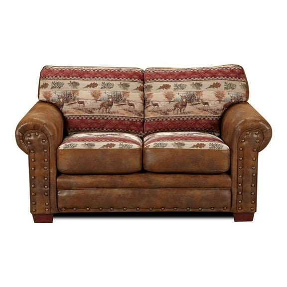 Pemberly Row Traditional Microfiber Deer Valley Loveseat in Brown
