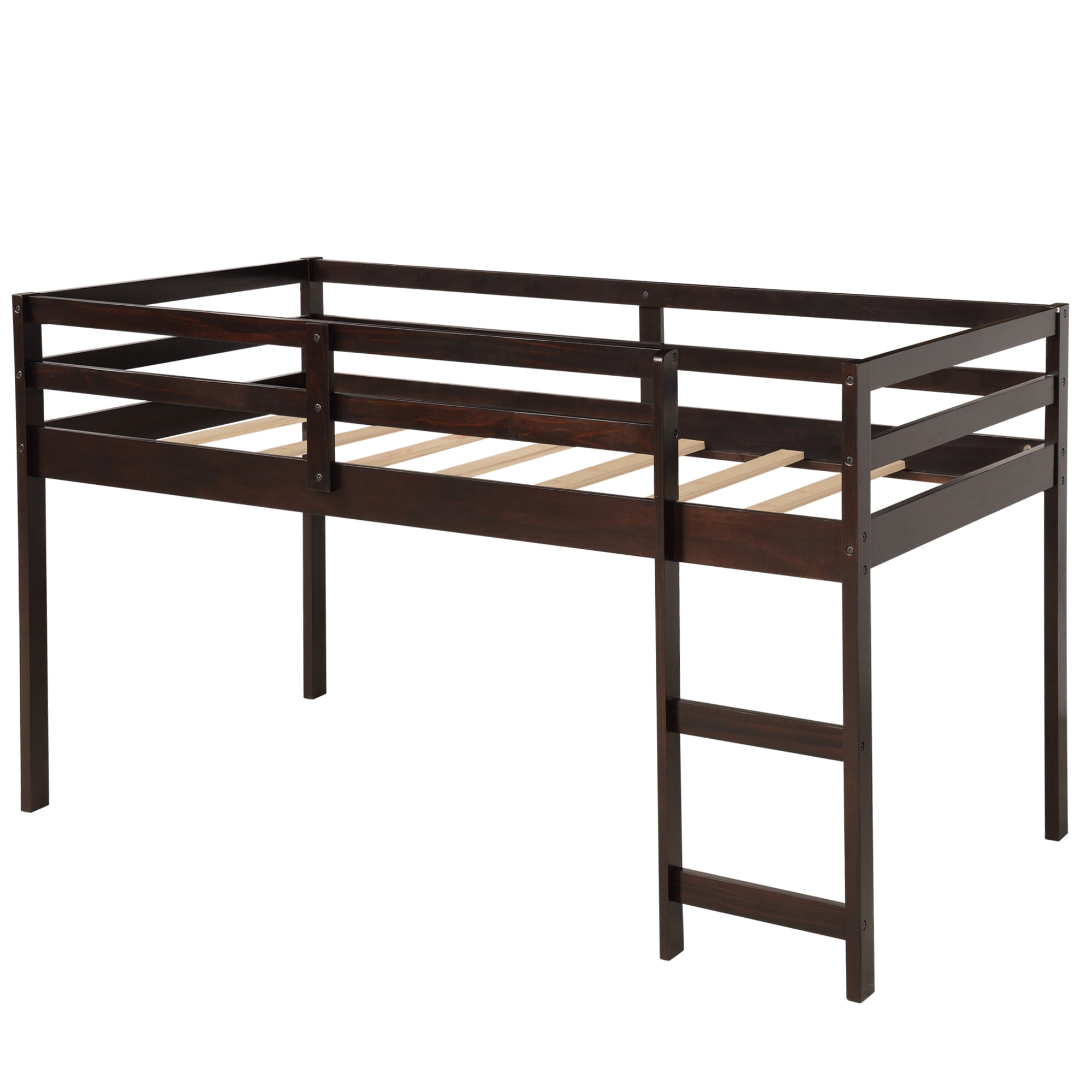 Kepooman Twin Size Low Study Loft Bed with Cabinet & Rolling Desk for Bedroom, Espresso Kepooman Twin Size Low Study Loft Bed with Cabinet & Rolling Desk for Bedroom, Espresso