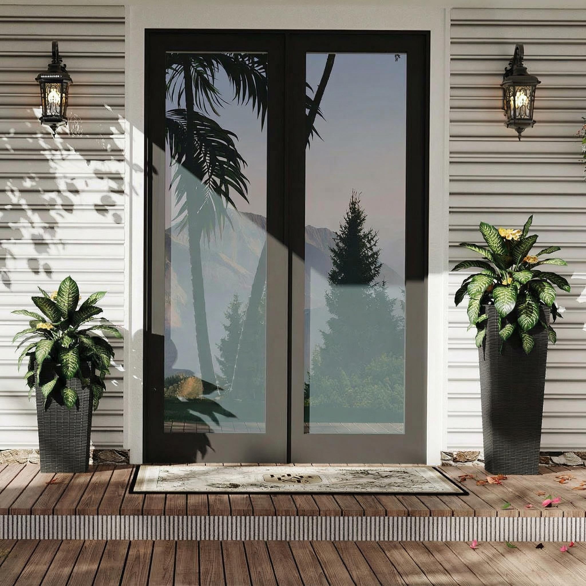 Tall Plastic Planters Set of 2,Large Rattan Tall Planter with 4 Drainage Holes,Indoor/Outdoor Decorative Flower Pots for Patio,Backyard, Home Garden（24 Inch+32 Inch）