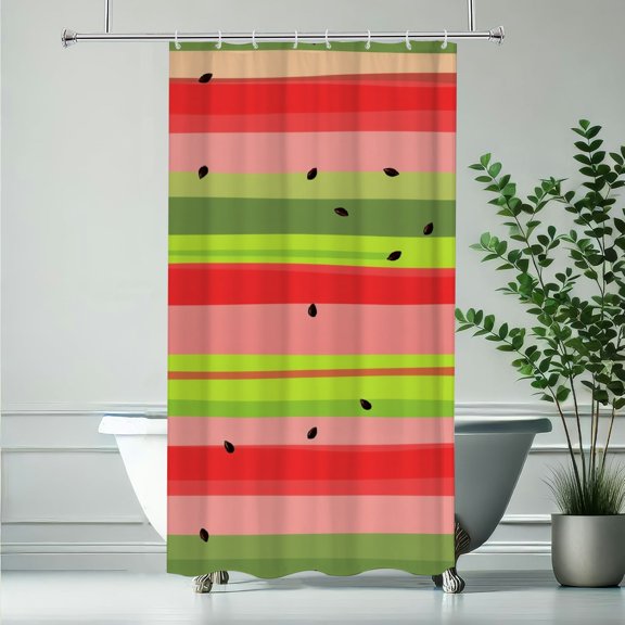 RKSupls Watermelon Stripes Pattern Shower Curtain, Valentine's Day Waterproof Shower Curtain with Hooks for Home Bathtub Bathroom Decor Washable Fabric Curtains,90x180cm