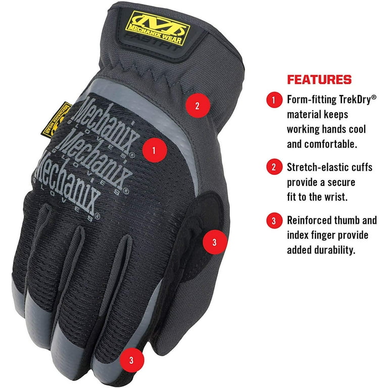 Mechanix Wear Performance Work Gloves, FastFit, Large, Black