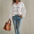 thumbnail image 7 of Texiao Fall Sweaters for Women 2025,Women's Striped Oversized Drop Shoulder Knit Pullover Sweater, 7 of 7