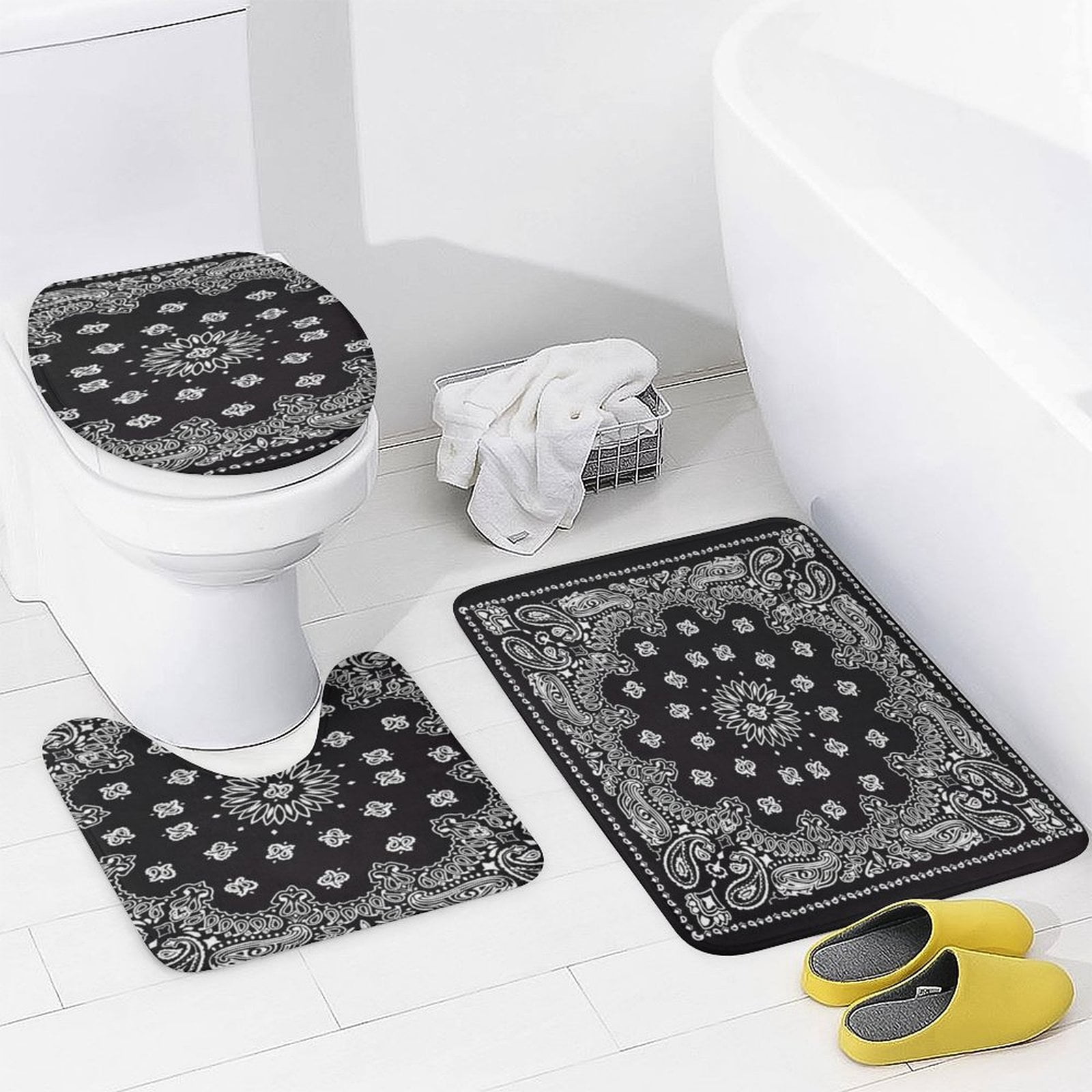 Bandana Pattern Shower Curtain Bathroom Sets Toilet Lid Rug, Bath Mat And Contour Mat, Shower Curtain 4Pcs