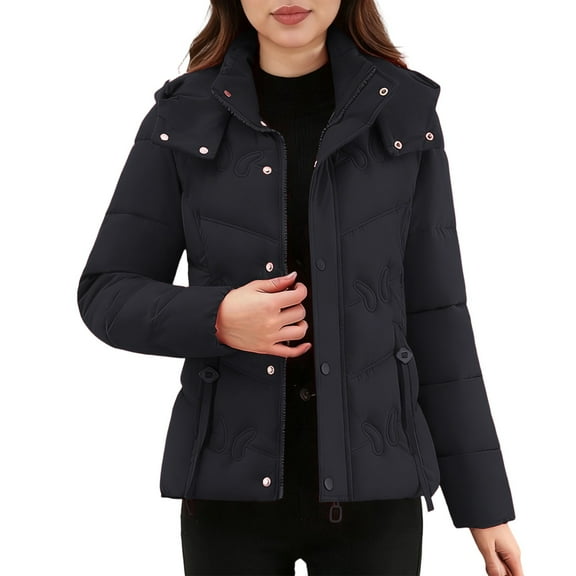 Yangnuo Womens Trendy Fashion Warm Lapel Puffer Jackets 2025 Fall Winter Ladies' Casual Colored Long-sleeved Hooded Jacket