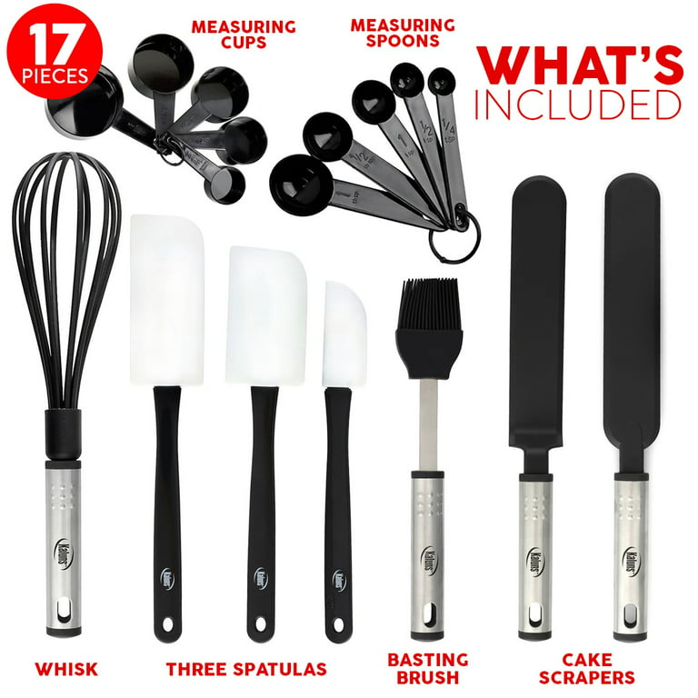 Baking Utensils, 17 Nylon Stainless Steel Baking Supplies Non Stick and Heat Resistant Bakeware Set New Baker's Gadget Tools Collection Great Silicone