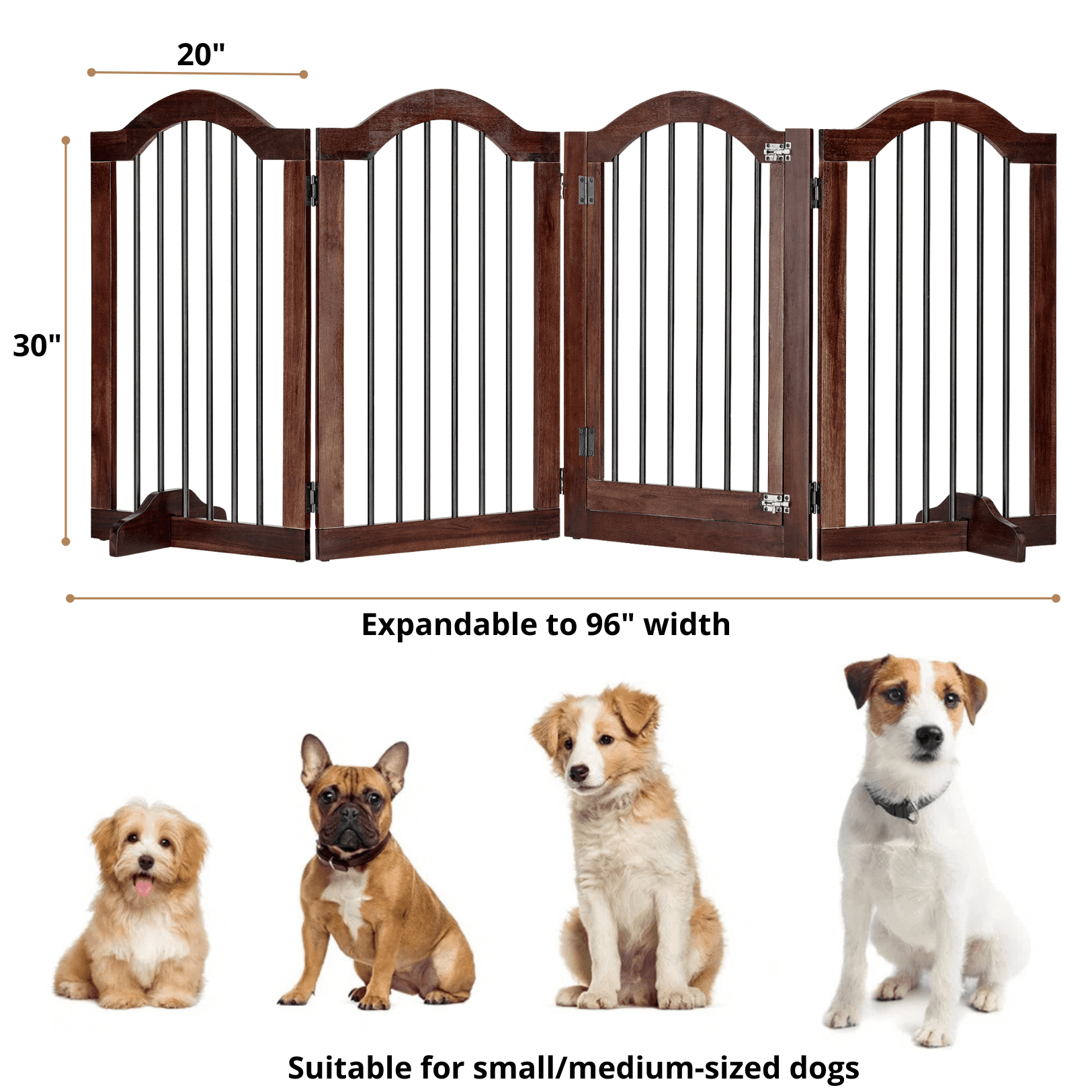 TrumanPick Free Standing Foldable Dog Gate with Door 96" W x 30" H