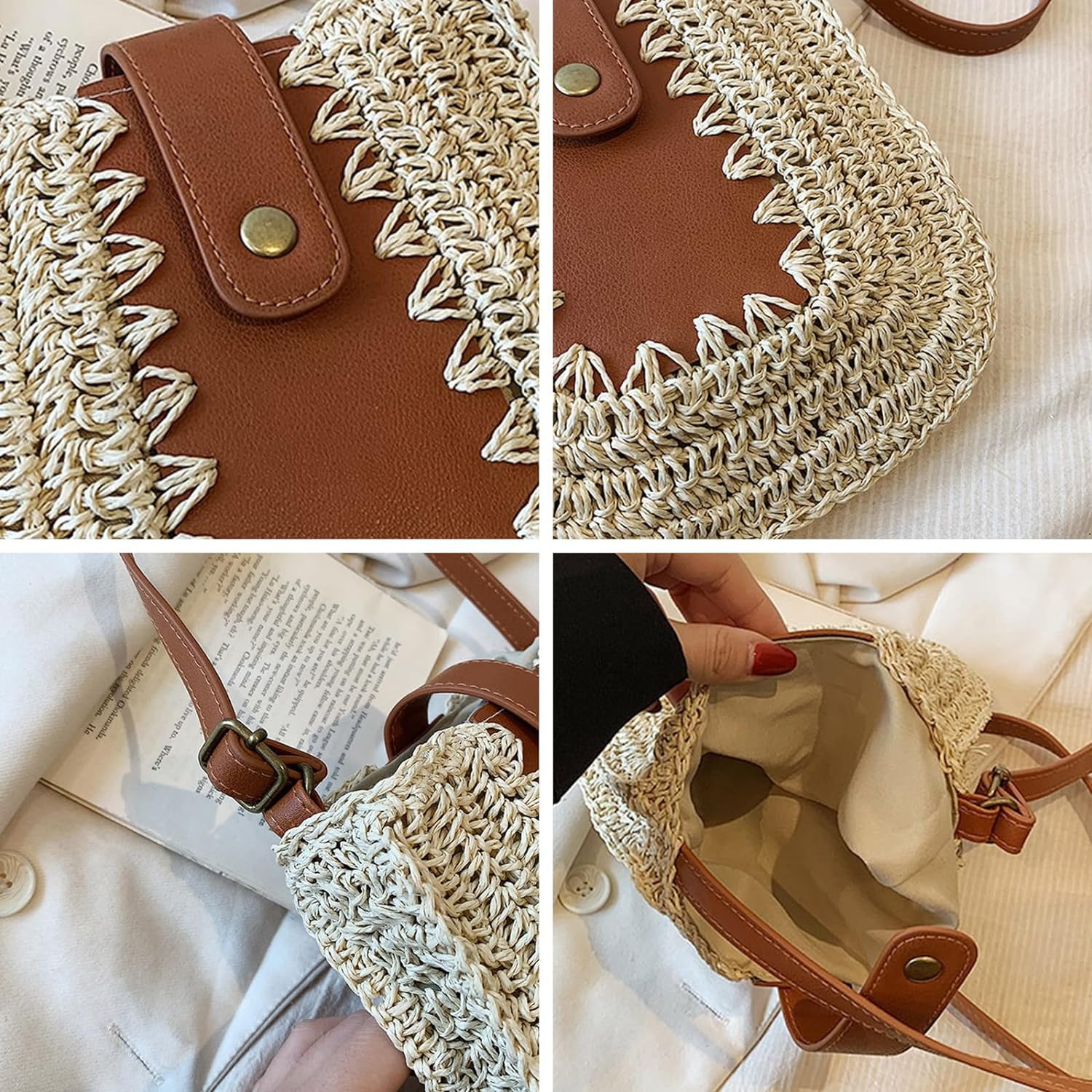 Straw Purses for Women, Summer Straw Crossbody Bag Purses Woven Straw Beach Bag for Vacation