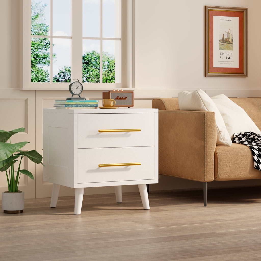 Aiho 2 Drawer Dresser, Chest of Drawers Nightstand Storage Tower Storage Wooden Dresser for Living Room, Bedroom, Hallway - White