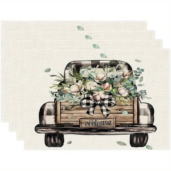 Green Eucalyptus Table Runner, Black Buffalo Plaid Leaves Floral Gnome Truck Watercolor Spring Seasonal Coffee Table Center Decor for Family Home Kitchen and Dining Indoor Table Decorations, 12"x18"