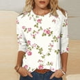 thumbnail image 2 of PuLe Women's Top 3/4 Sleeve Tunic Tops for Women Summer Floral Print Tees Shirts Womens Crew Neck 3/4 Sleeve Basic T-Shirts, 2 of 5