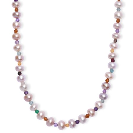 Multi Color Freshwater Pearl and Multi Gemstone 10 tw Necklace 18 Inches in Rhodium Over Sterling Silver Christmas Gifts