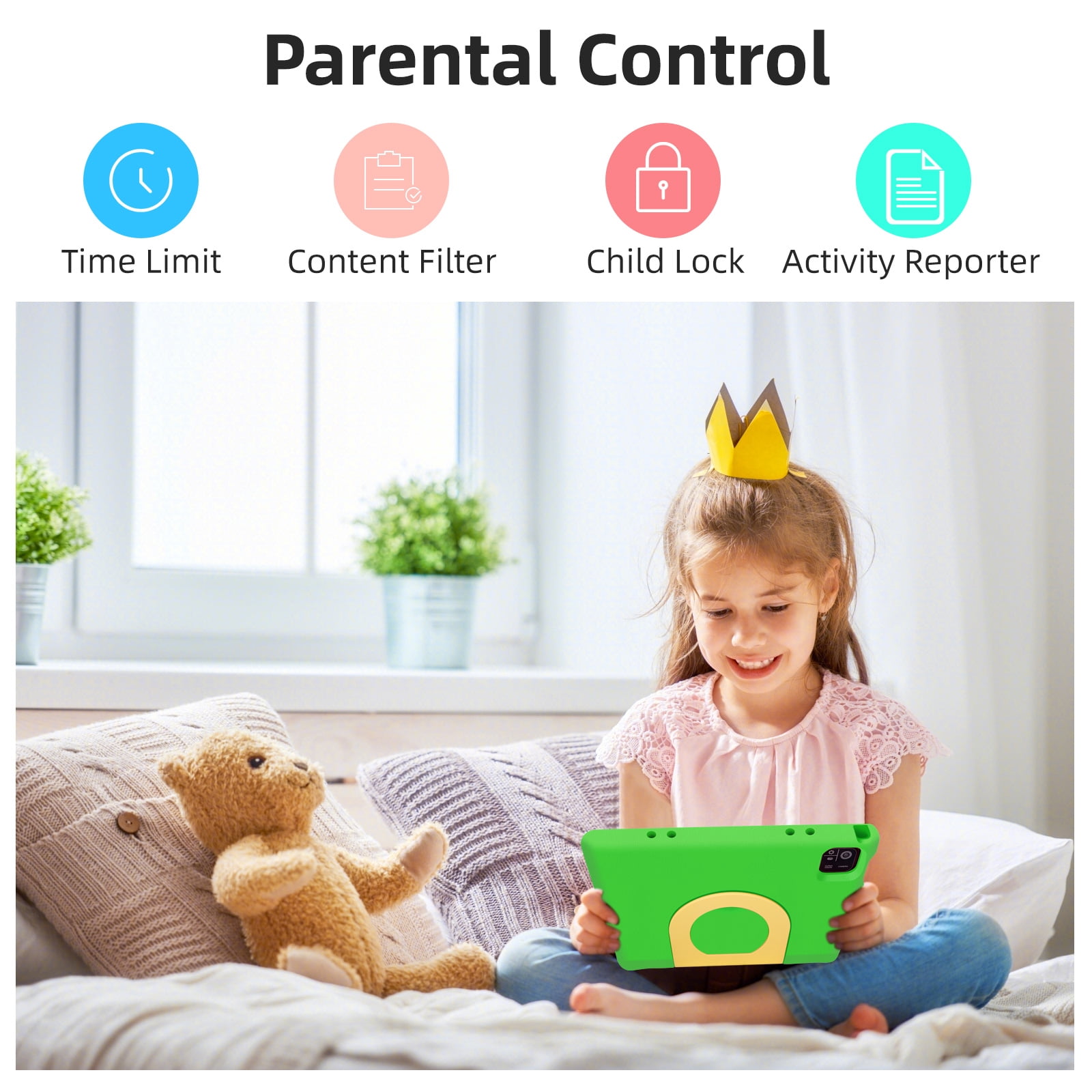Kids Tablet, 10.1 inch IPS HD Touchscreen Android 14 64 GB Storage, 8GB RAM, Octa Core Tablet for Kid with Kid-Proof Case, Parental Controls, 12-hr Battery, WiFi, GPS – Green