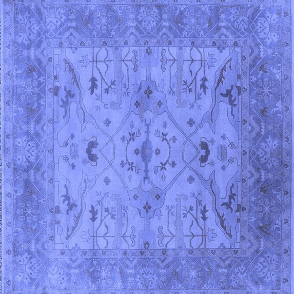 Ahgly Company Machine Washable Indoor Square Oriental Blue Industrial Area Rugs, 7' Square