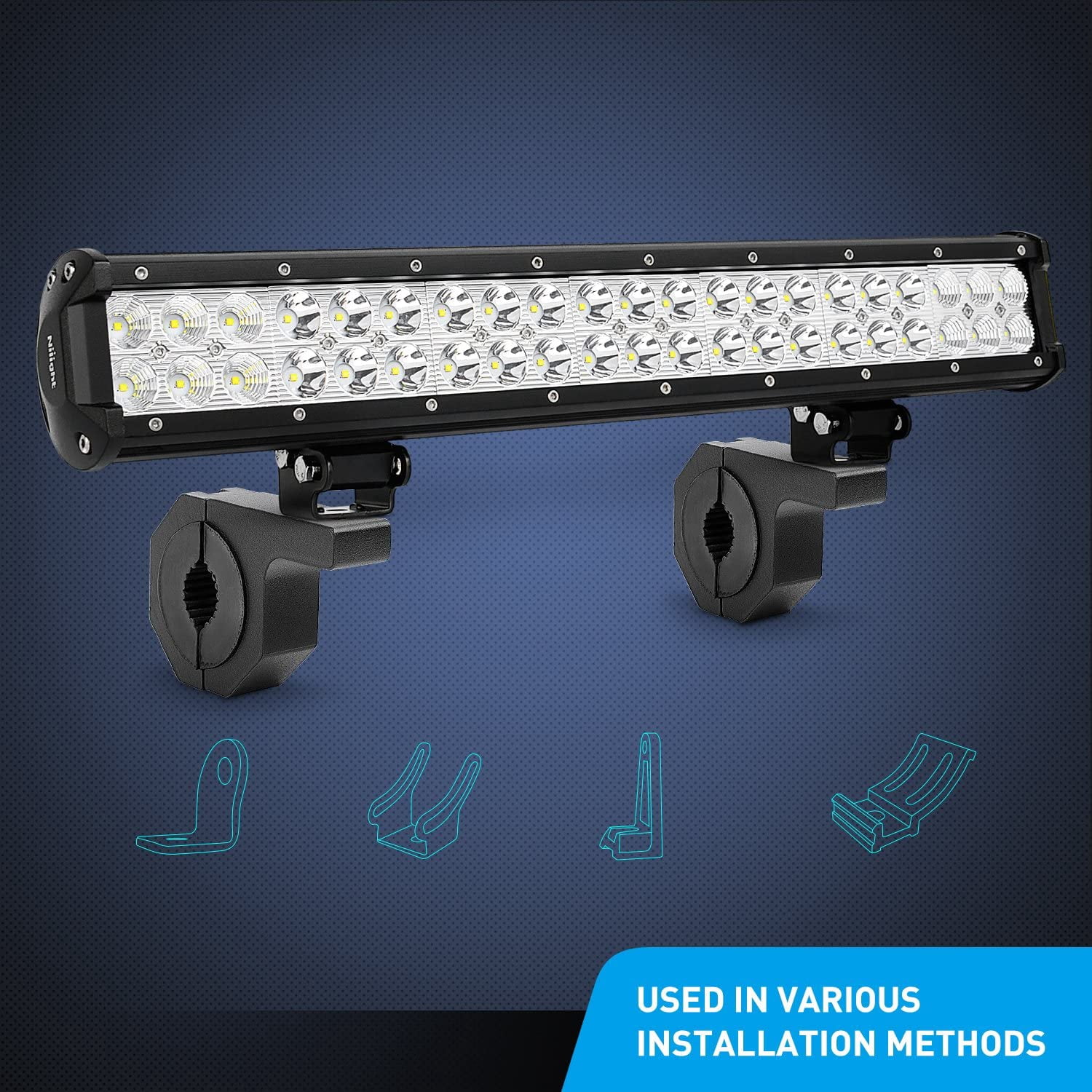 Nilight - 4PCS Mounting Bracket Kit LED Off-Road Light Horizontal Bar Tube Clamp Roof Roll Cage Holder, Black