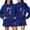 Dark Blue, variant on Women's Fashion Casual Long Sleeve Shorts Sports Round Neck Sweatshirt Set with Bow Print, Activewear for Sports and Casual Activities,Black,L