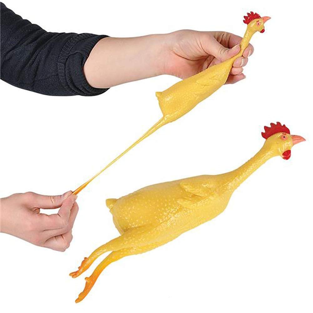 8" Mini Rubber Stretch Chickens Yellow Stretchy Animals for Kids to