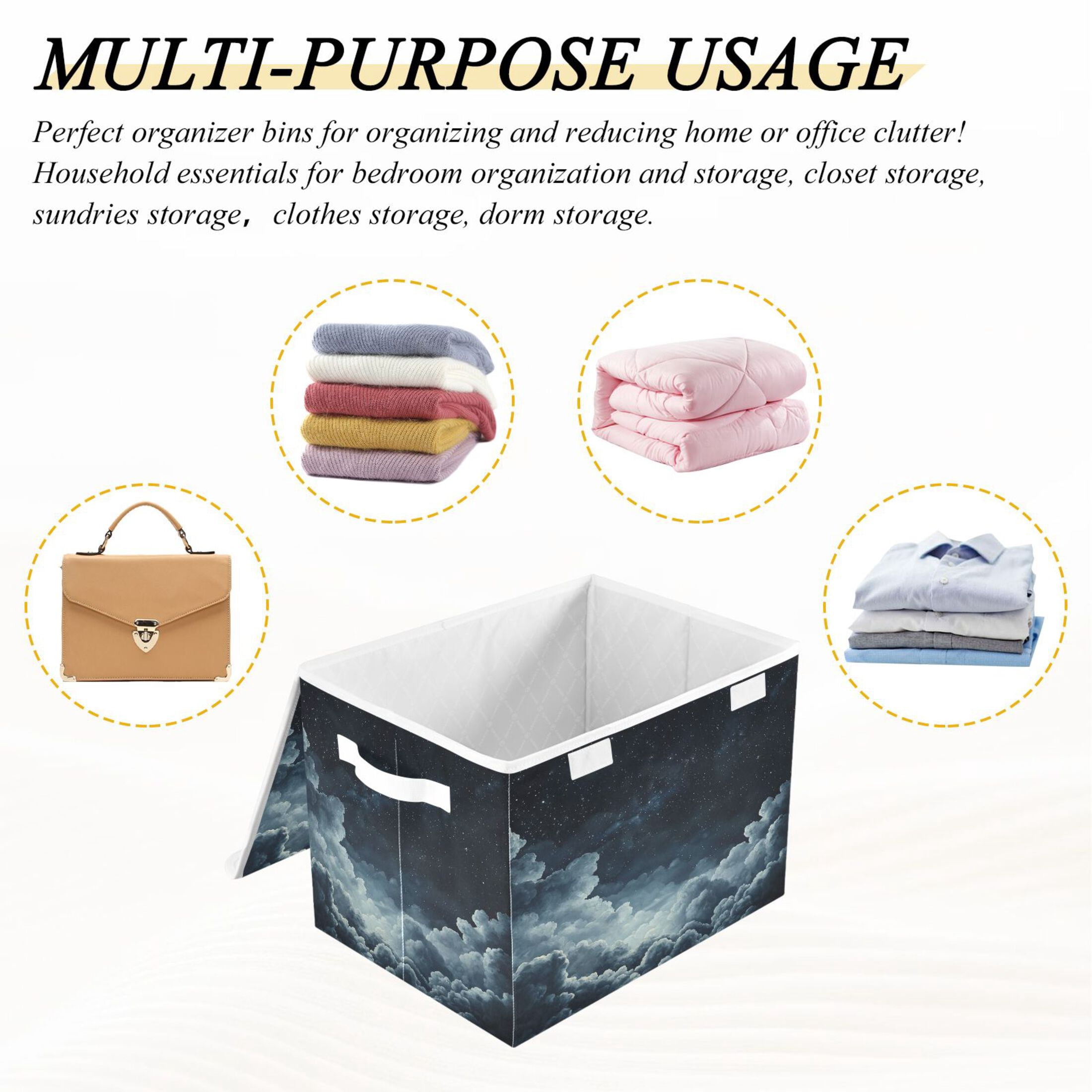 WOBOGO Starry Night Sky Picture Large Collapsible Storage Box Flip Lid Fabric Decorative Organizer Container Basket with Handles 16.5×12.6×11.8in
