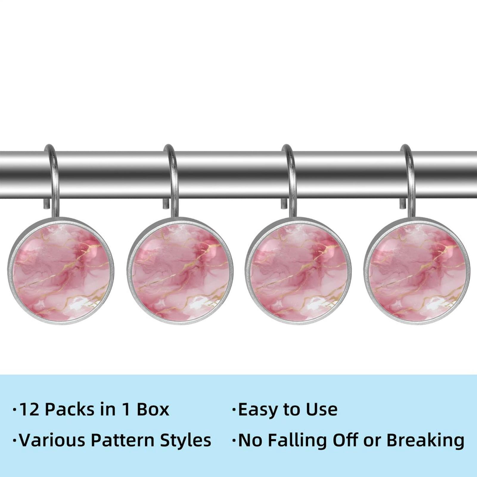 HemaKayy 12 Pcs Shower Curtain Hooks Bathroom Decorative Accessories Pink White Marble