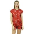 thumbnail image 1 of Bimba Womens Floral Satin Red Pj Set Buttondown Shirt Shorts Night Dress-4, 1 of 9