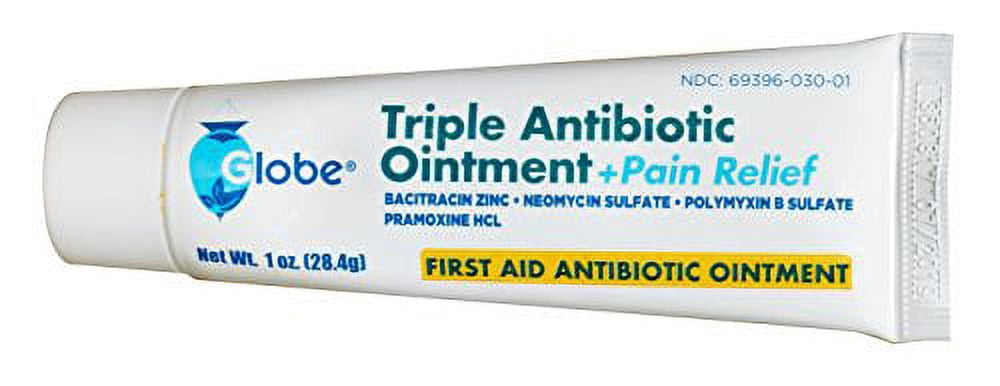 GLOBE Triple Antibiotic + .. Pain Relief Dual Action .. Ointment 1oz, First Aid .. Antibiotic, Soothes Pain, Cuts, .. Burns and Scrapes, 24 .. Hour Infection Protection (4 .. Pack)