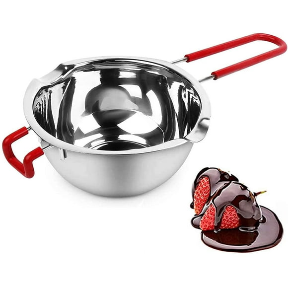 600ml melting pot melting bowl - melting bowl with 2 spouts - high quality stainless steel for chocolate sugar butter cheese caramel candles, with heat-resistant handle
