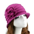 thumbnail image 3 of Opolski Flower Decor Wide Brim Round Dome Woolen Hat Middle Aged Ladies Elegant Bucket Hat Light Purple, 3 of 8