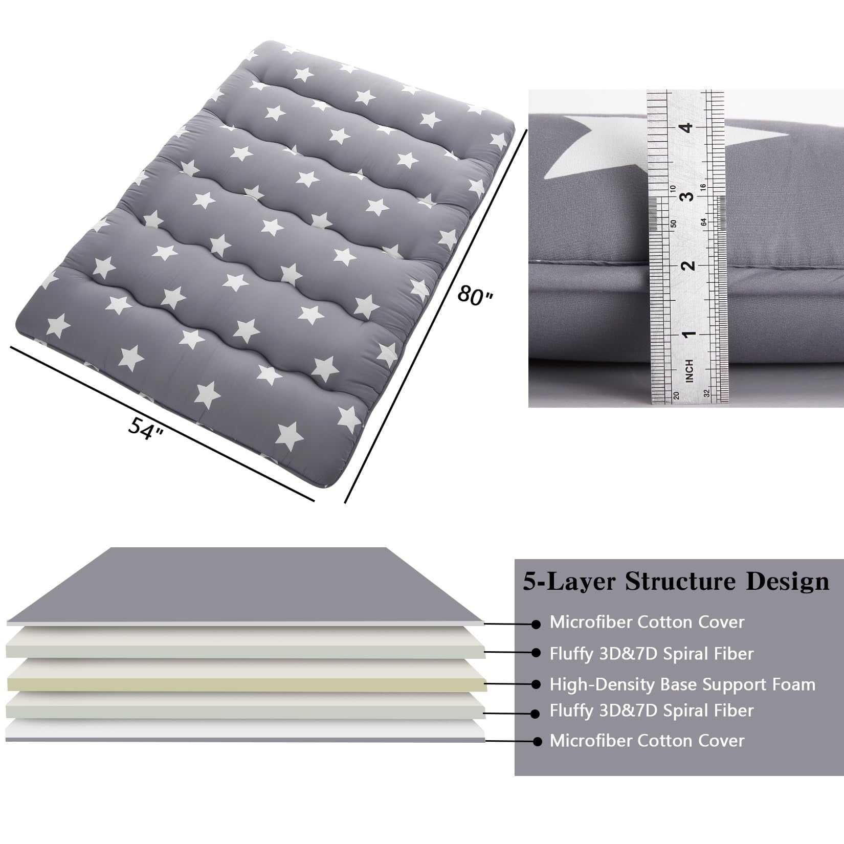 Huisuilinss Japanese Floor Mattress,Full Size Futon Mattress,Twin Size Tatami Mat,Floral Pattern Foldable Roll Up Mattress,Sleeping Pad,Dormitory Mattress Floor Bed For Camping Travel Guest Room