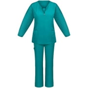 Bseka Working Uniform Scrubs Set for Women Slim Fit Working Uniform Suit Long Sleeve Blouse and Long Pants Two-piece Sets with Pocket