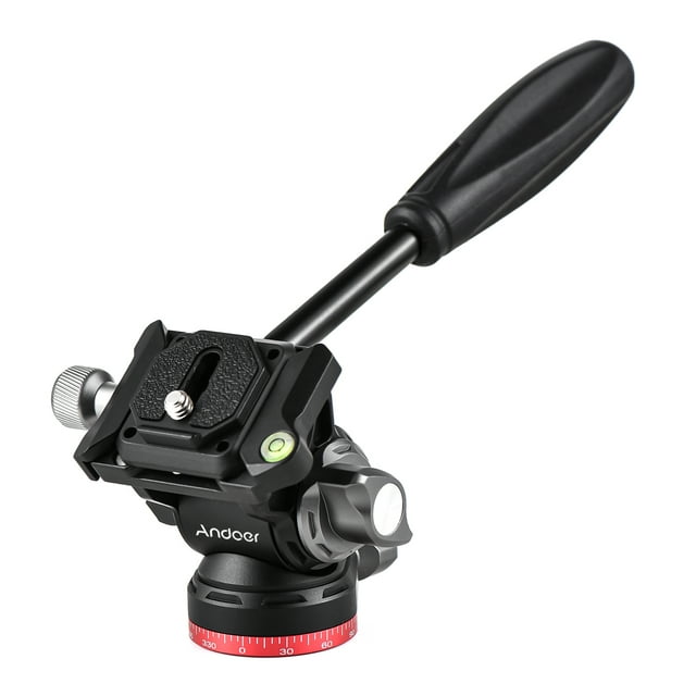 Andoer Cardan Hydraulique Compact en Alliage d'Aluminium, Vis Standard 1/4, Capacité de Charge 10 kg, Poignée Incluse - Style 2