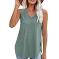 thumbnail image 4 of Povozer Womens Tank Tops V Neck Eyelet Embroidery Casaul Sleeveless Shirts(Green,M), 4 of 5
