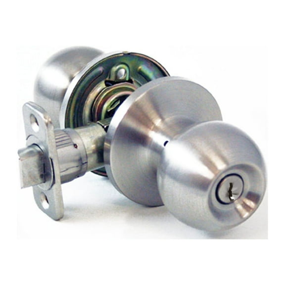 Atlas Ball Entry Locking Door Knob, Satin Nickel