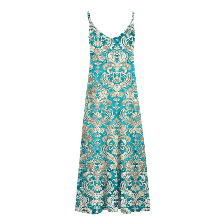 Enjoytime Summer Vacation Dresses For Women 2024 Casual Floral Print Spaghetti Strap V Neck Sun Dress Long Maxi Dress Womens Plus Size Beach Dresses Outfits 2024