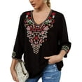 thumbnail image 5 of Women's Boho Embroidered Tops 3/4 Sleeve Mexican Peasant Shirts Bohemian Loose Tunic Blouses, 5 of 5