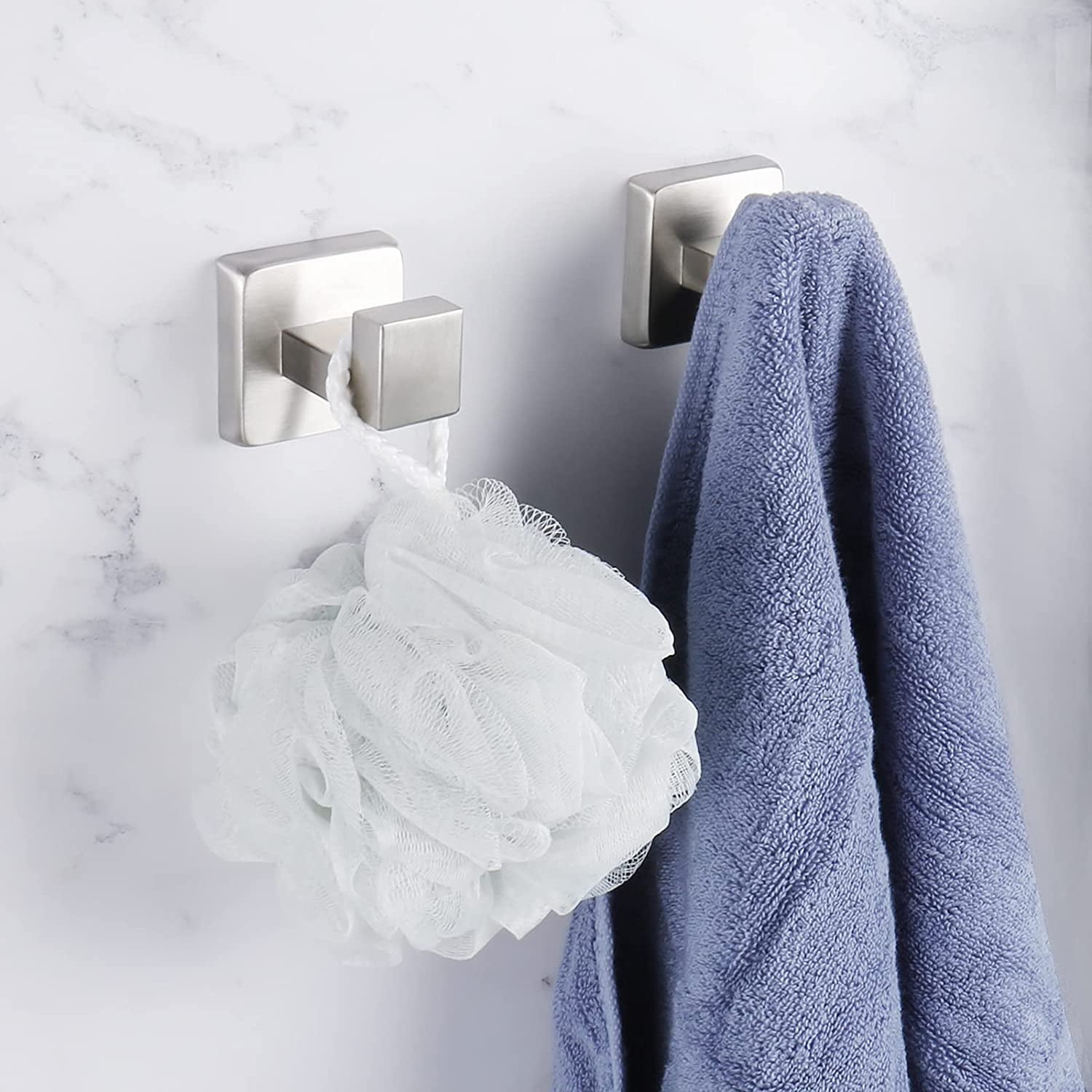 Towel Hooks Shower Hooks for Bathrooms Wall Mounted and Adhesive Supported Brushed Nickel SUS304 Stainless Steel Square Robe Hooks for Kitchen 2 Pack Walmart