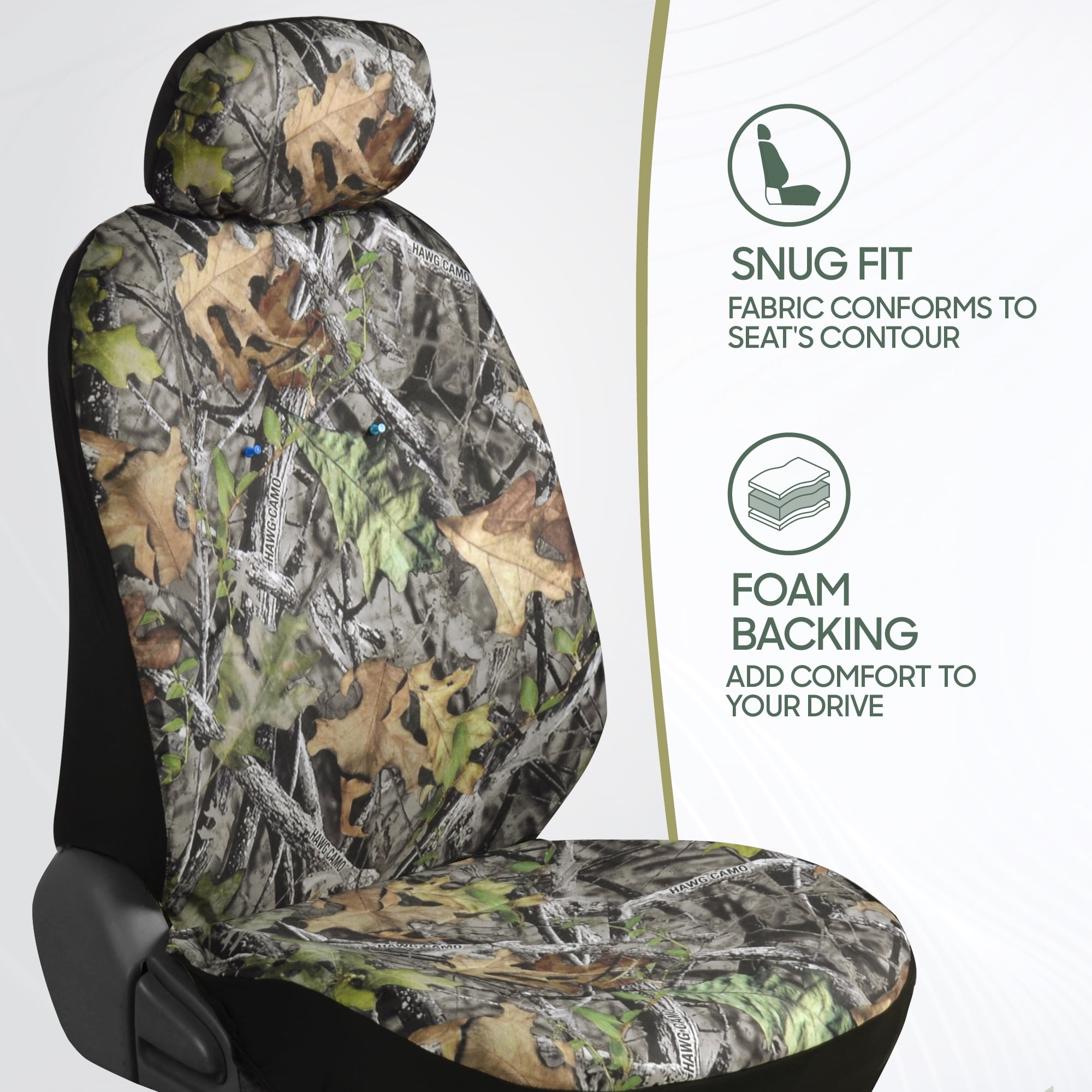 BDK Realistic Forest Camo Car Seat Covers for Car Truck SUV, Full Set Front and Rear Bench, Hunter Camouflage Auto Protector, Camouflage