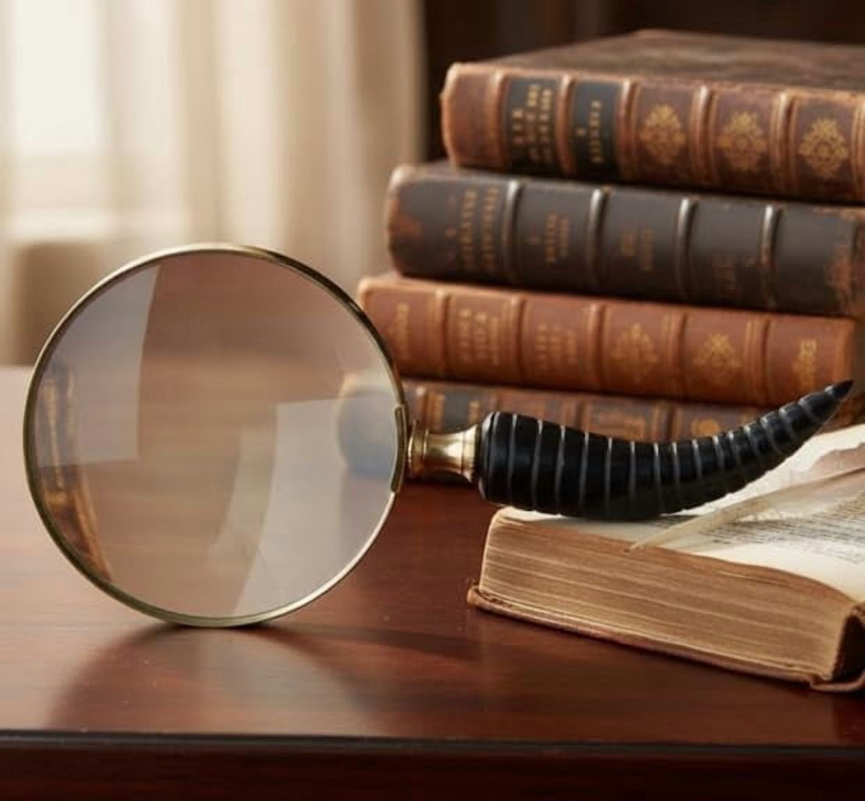 Maritime treasures Handheld Magnifying Glass with Handle | Large Clear Glass Lens for Reading, Fine Print, Books & Documents | Classic Brass Finish Desk & Hand Magnifier