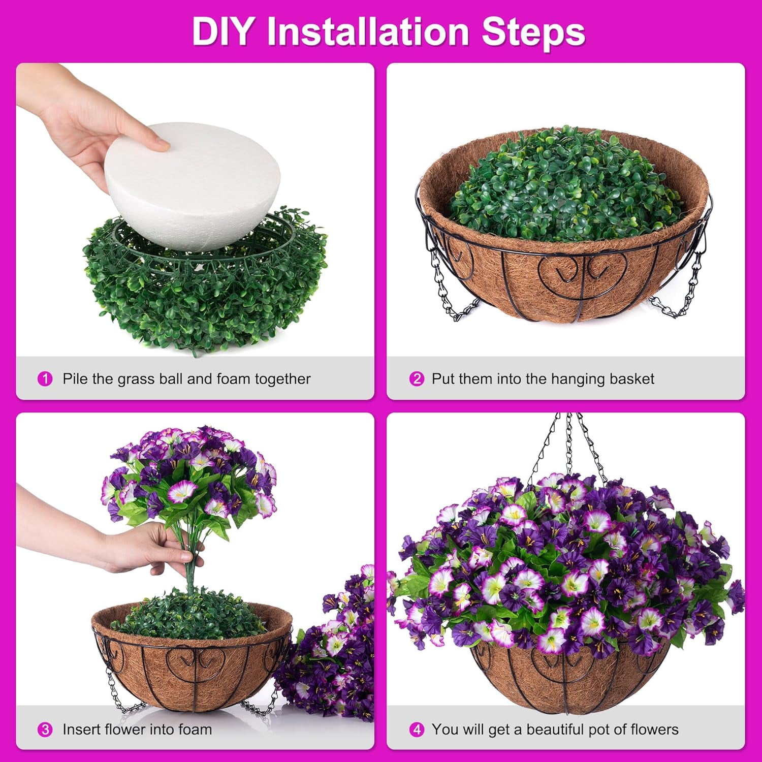 Artificial Fake Hanging Flowers with Basket, Faux Silk Morning Glory Flower Arrangement for Spring Summer Decor, Hanging Plant for Patio Garden Porch Outdoor Decor