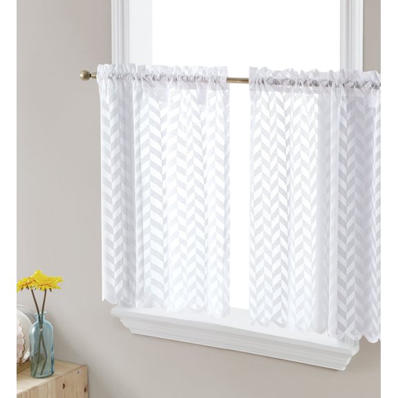 THD Herringbone Lace Sheer Rod Pocket Cafe Tiers - Set of 2