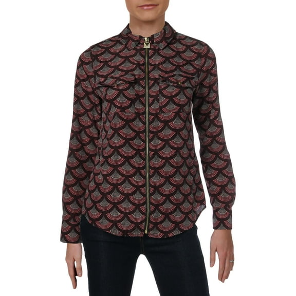 MICHAEL Michael Kors Womens Zipper Adjustable Sleeves Blouse Purple XS