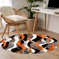 thumbnail image 5 of Orange Gray Stripes Round Living Room Rugs 4 ft, Abstract Art Modern Washable Area Rug with Non-Slip Sturdy Edge Binding Round Carpet for Entryway Kitchen Bedroom Bathroom, 5 of 9